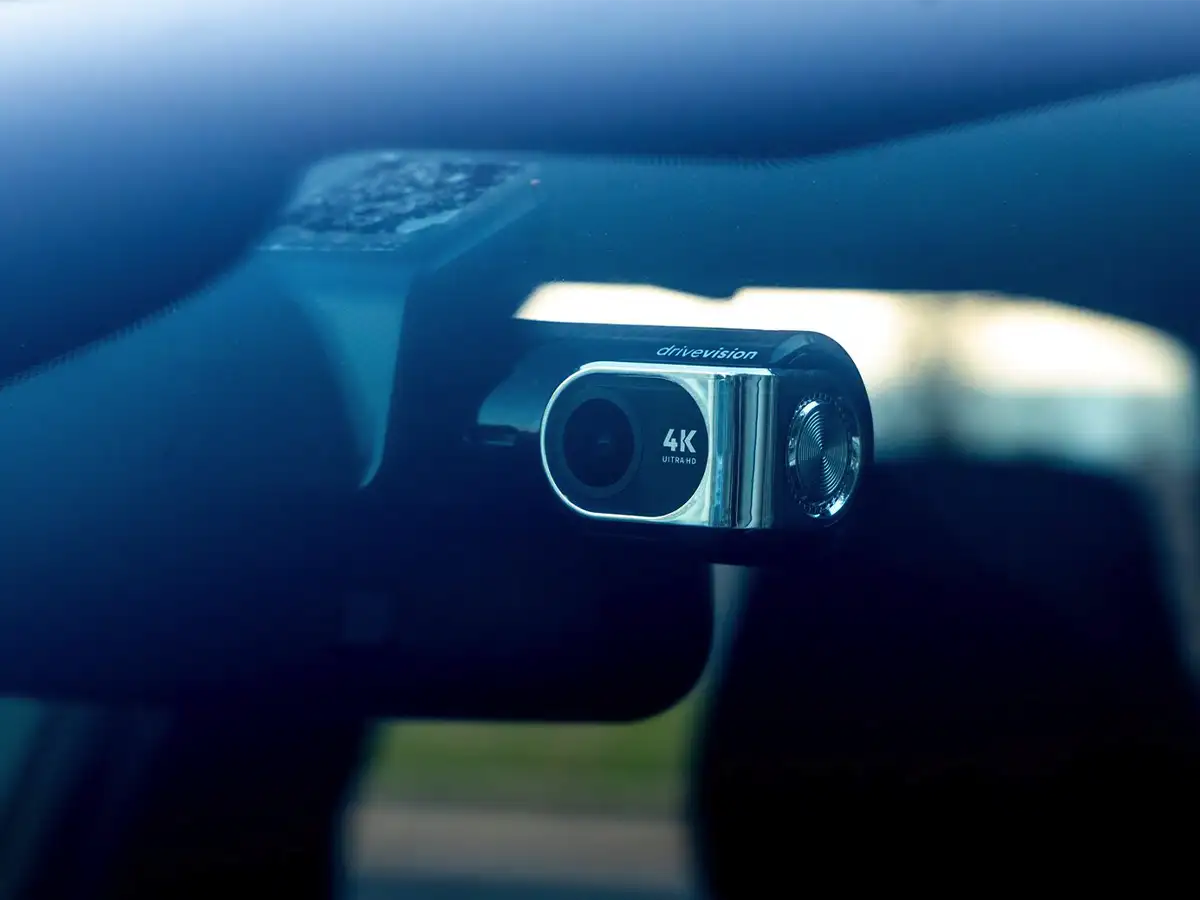Best dash cam Australia - DriveVision 4K Dash cam. Australian owned. Ships from Brisbane. Photo of a DriveVision dash cam inside a car.